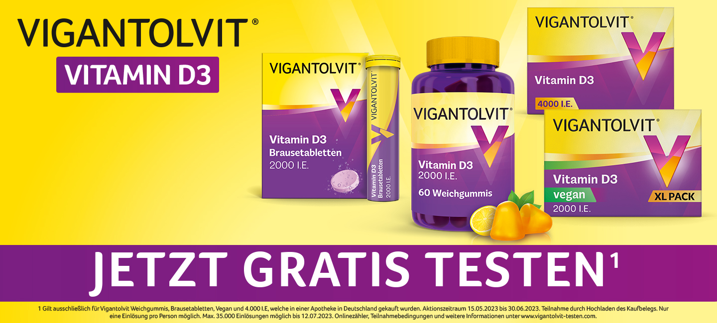 Vigantolvit 2000 I.E. Weichgummi (60 Stück), Brausetablette (60 Stück), Vegan (120 Stück) oder 4000 I.E. (60 Stück) – GRATIS TESTEN dank GELD-ZURÜCK-AKTION